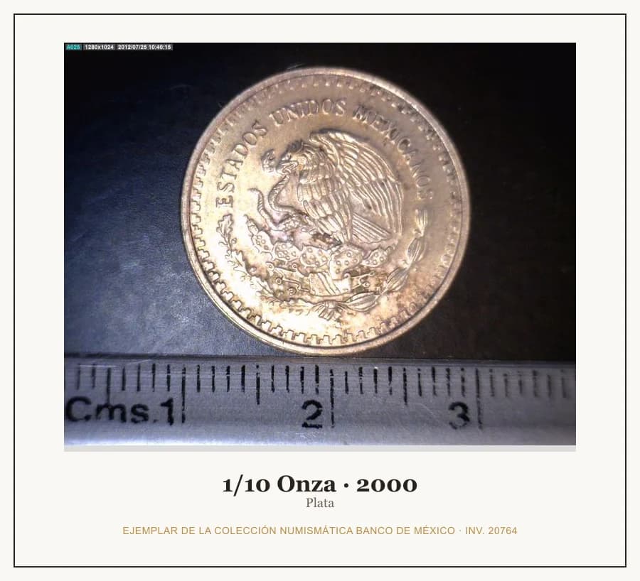 1/10 Onza · 2000 — Ejemplar de la Colección Numismática Banco de México, inv. 20764