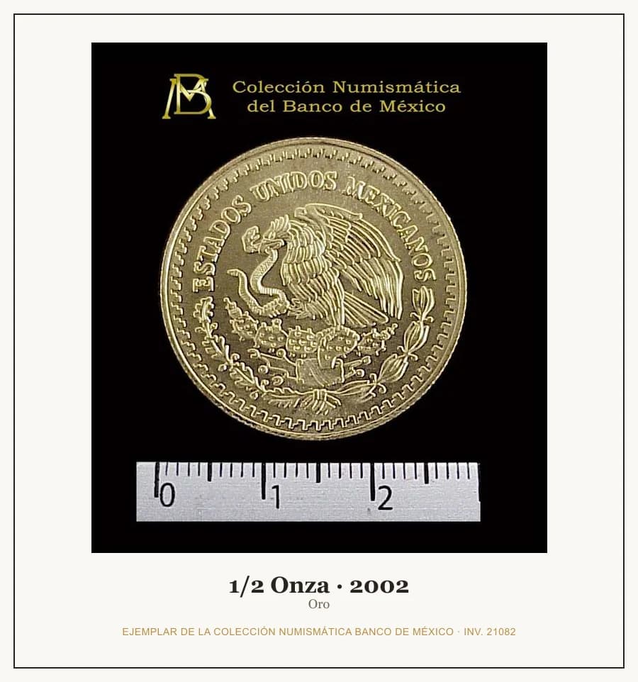 1/2 Onza · 2002 — Ejemplar de la Colección Numismática Banco de México, inv. 21082