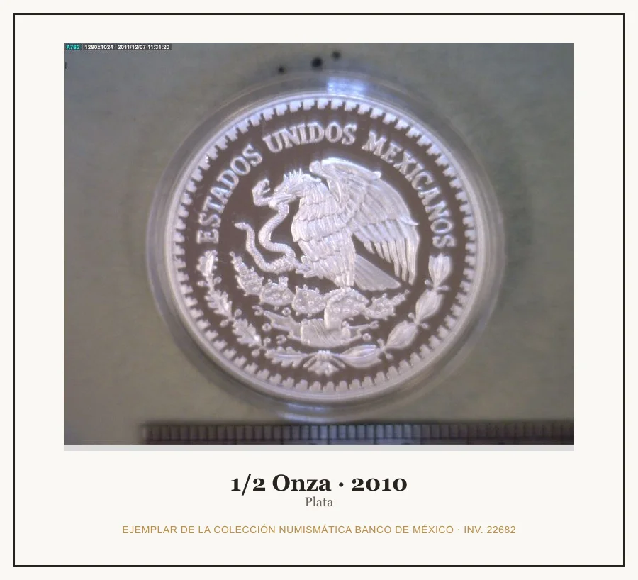 1/2 Onza · 2010 — Ejemplar de la Colección Numismática Banco de México, inv. 22682