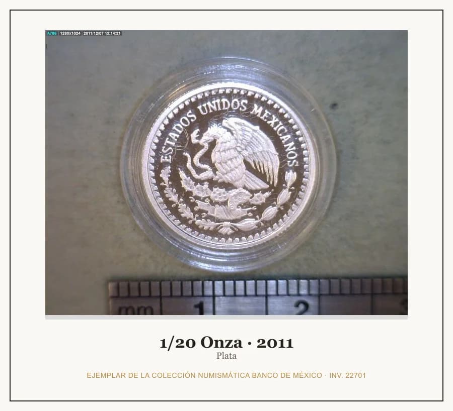 1/20 Onza · 2011 — Ejemplar de la Colección Numismática Banco de México, inv. 22701