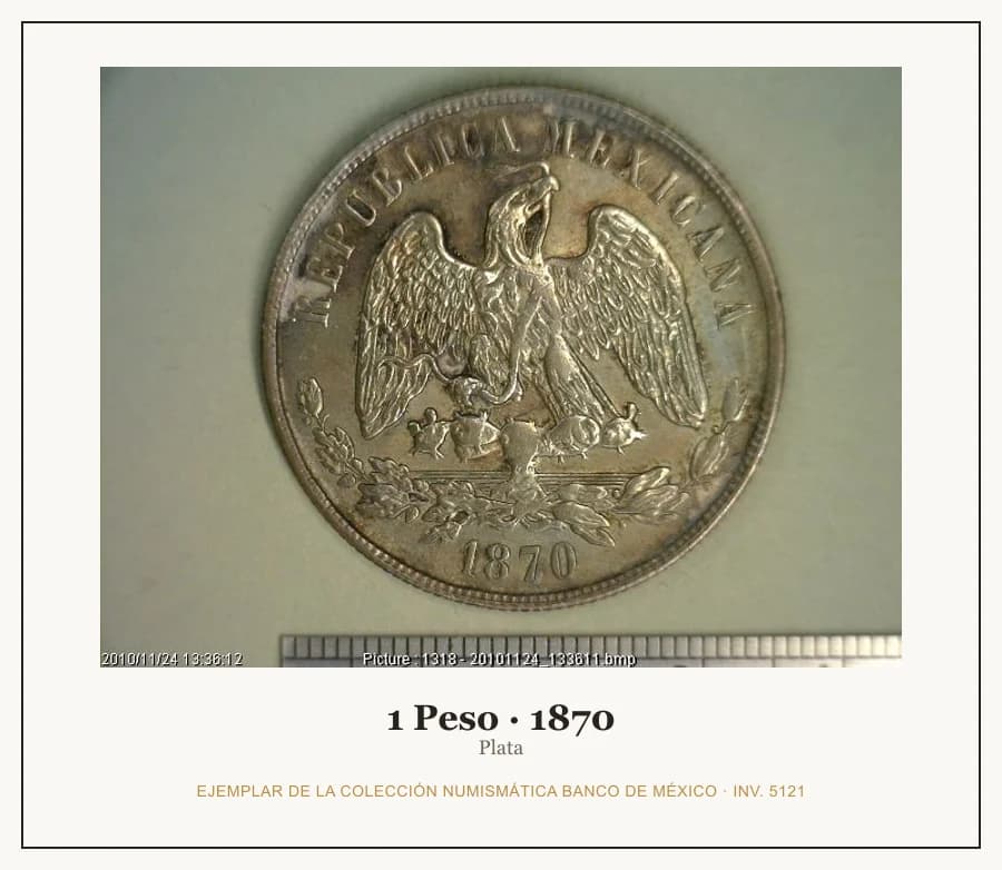 1 Peso · 1870 — Ejemplar de la Colección Numismática Banco de México, inv. 5121