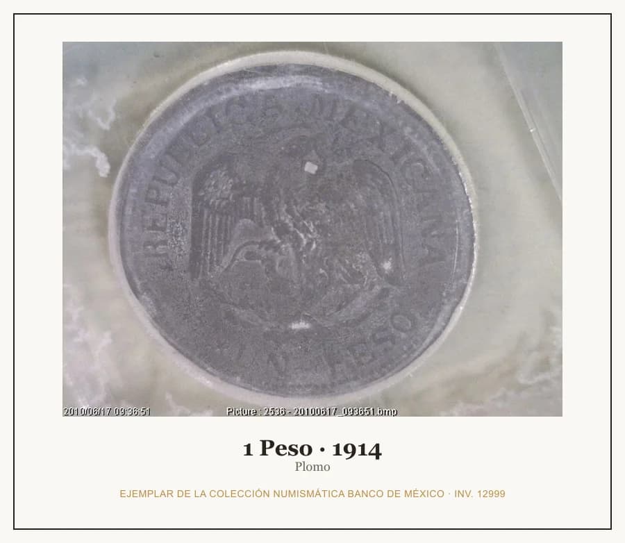 1 Peso · 1914 — Ejemplar de la Colección Numismática Banco de México, inv. 12999