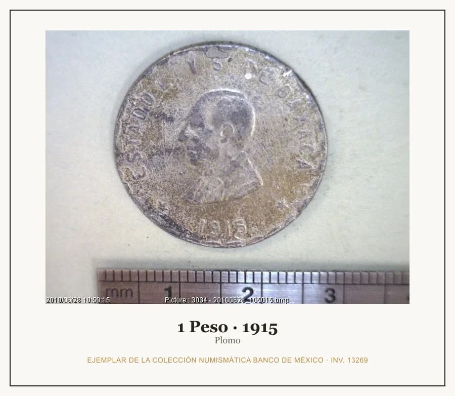 1 Peso · 1915 — Ejemplar de la Colección Numismática Banco de México, inv. 13269