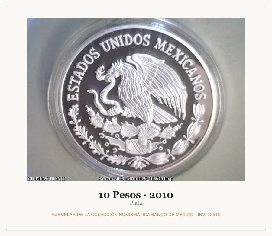 10 Pesos · 2010 — Ejemplar de la Colección Numismática Banco de México, inv. 22516