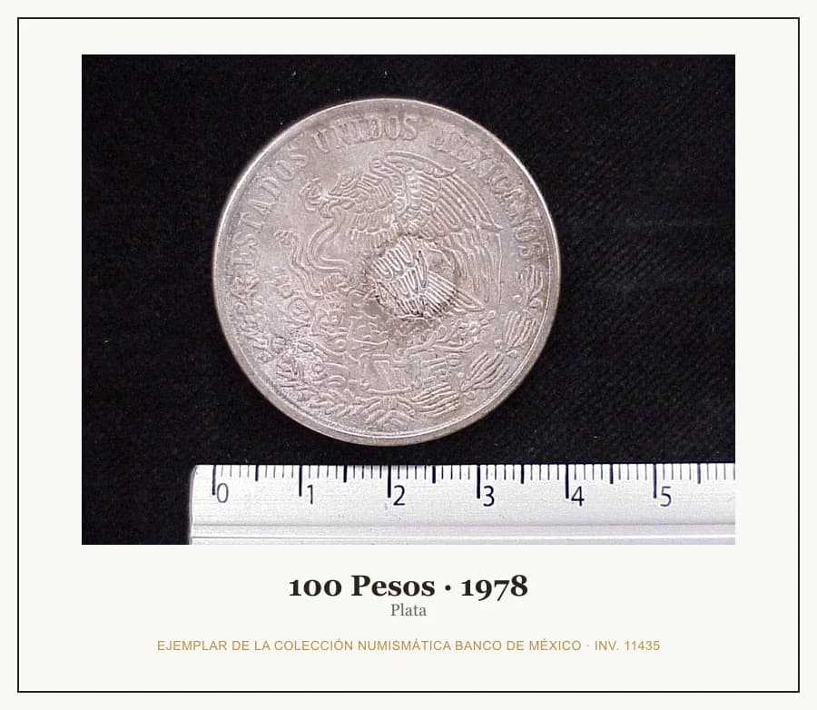 100 Pesos · 1978 — Ejemplar de la Colección Numismática Banco de México, inv. 11435