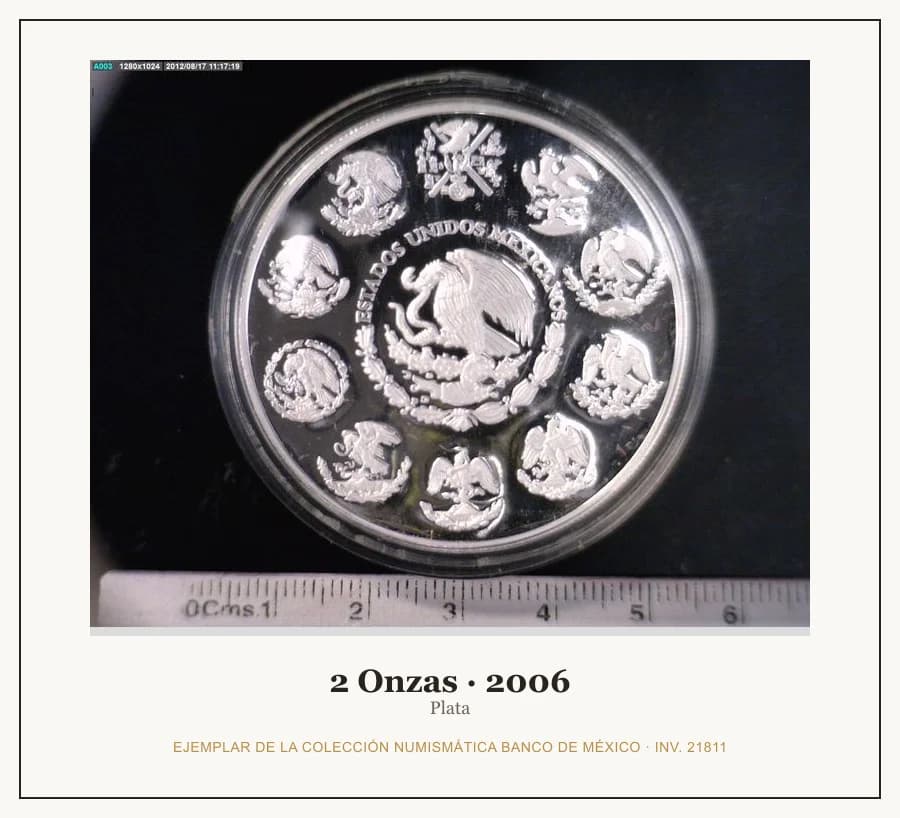 2 Onzas · 2006 — Ejemplar de la Colección Numismática Banco de México, inv. 21811