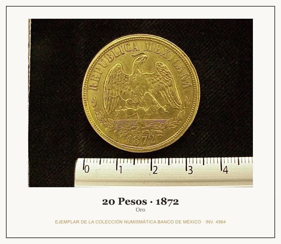 20 Pesos · 1872 — Ejemplar de la Colección Numismática Banco de México, inv. 4964