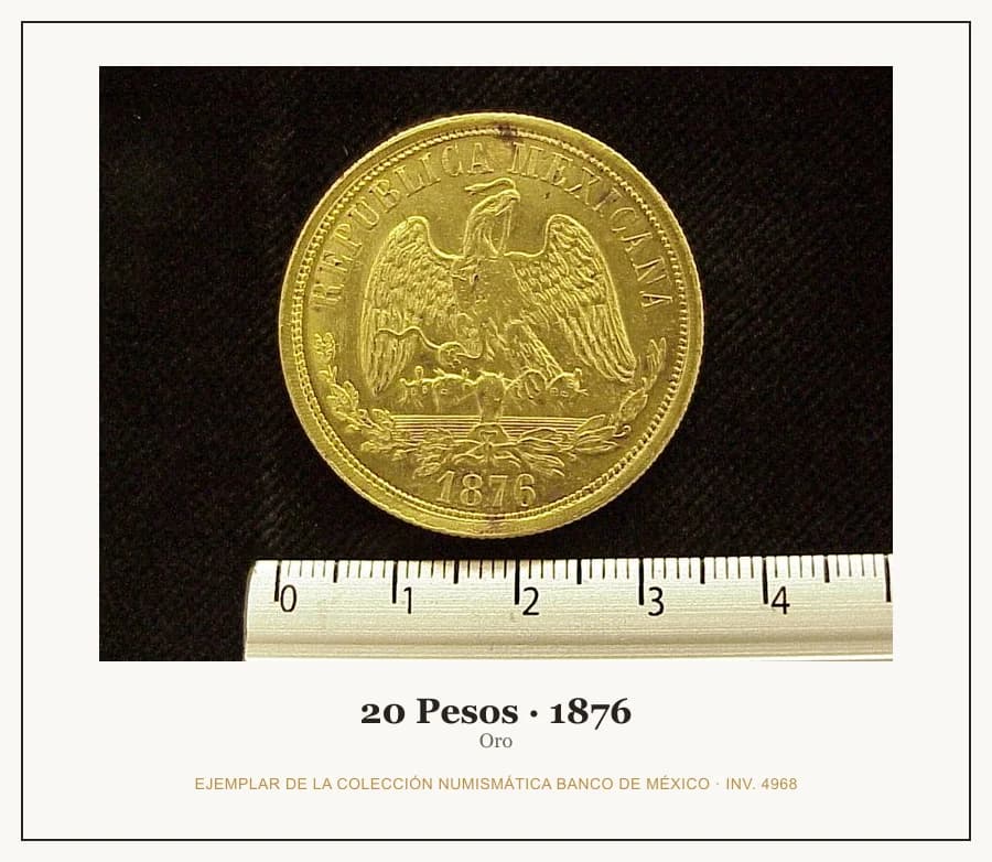 20 Pesos · 1876 — Ejemplar de la Colección Numismática Banco de México, inv. 4968