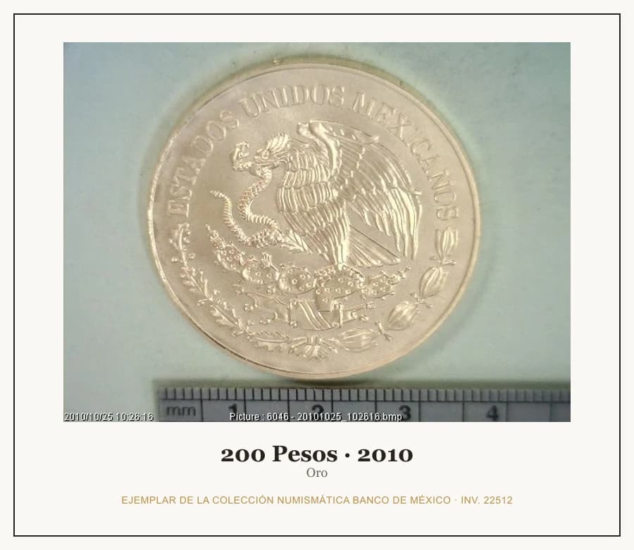200 Pesos · 2010 — Ejemplar de la Colección Numismática Banco de México, inv. 22512