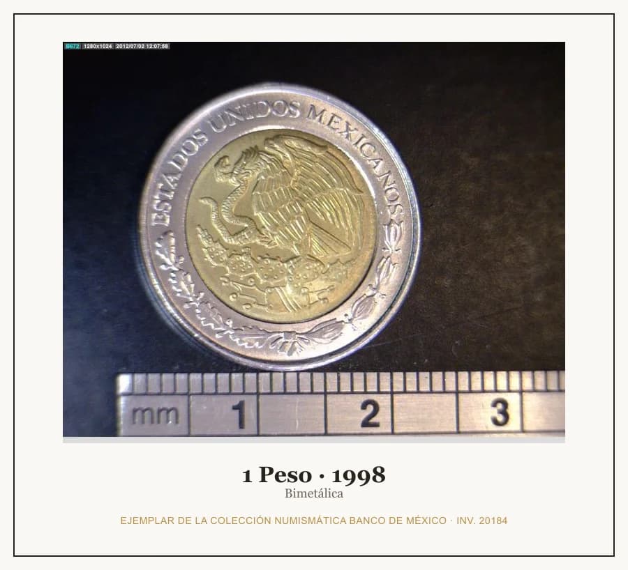 1 Peso · 1998 — Ejemplar de la Colección Numismática Banco de México, inv. 20184