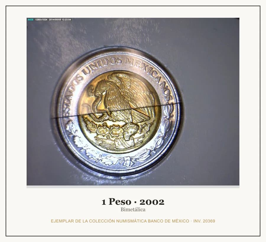 1 Peso · 2002 — Ejemplar de la Colección Numismática Banco de México, inv. 20369