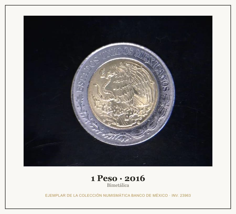 1 Peso · 2016 — Ejemplar de la Colección Numismática Banco de México, inv. 23963