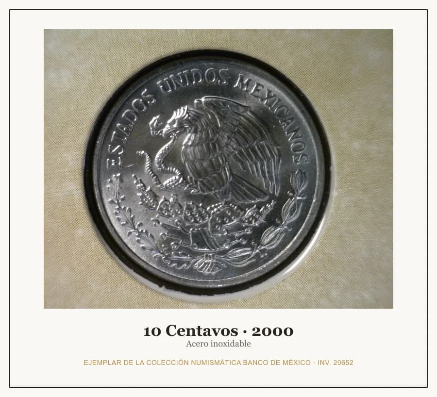 10 Centavos · 2000 — Ejemplar de la Colección Numismática Banco de México, inv. 20652