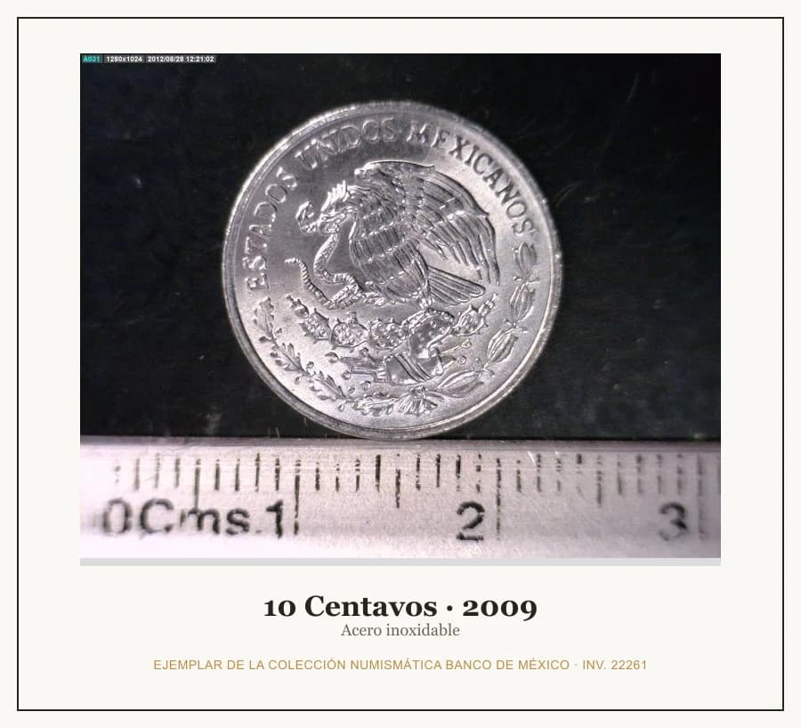 10 Centavos · 2009 — Ejemplar de la Colección Numismática Banco de México, inv. 22261