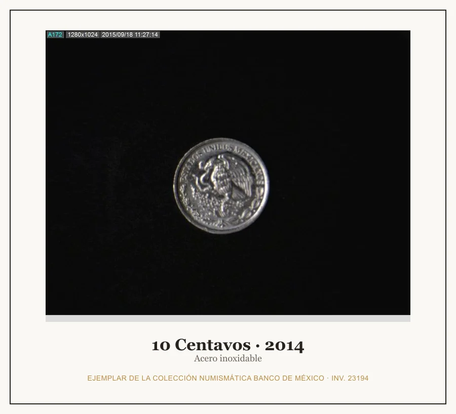 10 Centavos · 2014 — Ejemplar de la Colección Numismática Banco de México, inv. 23194