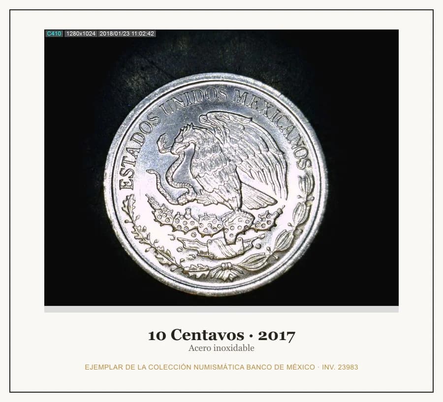 10 Centavos · 2017 — Ejemplar de la Colección Numismática Banco de México, inv. 23983