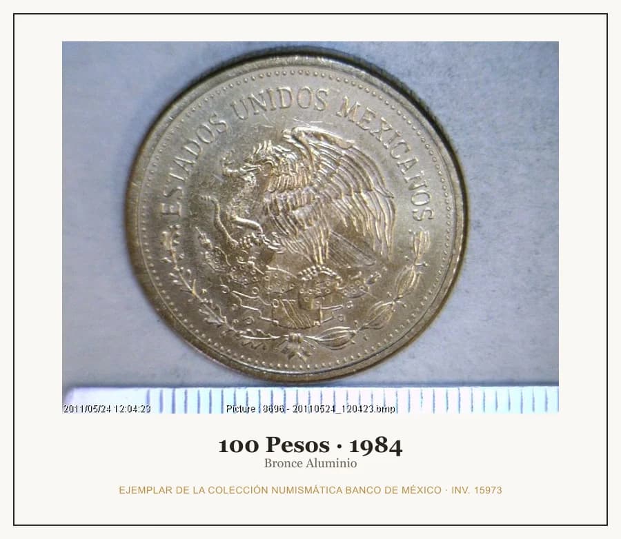 100 Pesos · 1984 — Ejemplar de la Colección Numismática Banco de México, inv. 15973