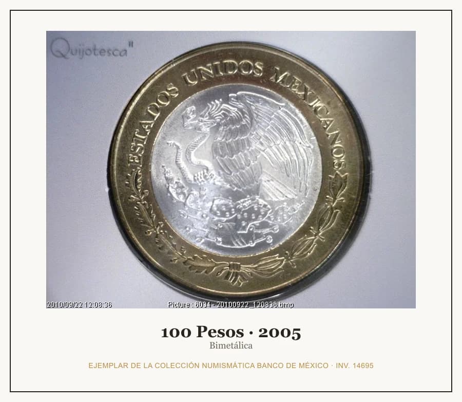 100 Pesos · 2005 — Ejemplar de la Colección Numismática Banco de México, inv. 14695