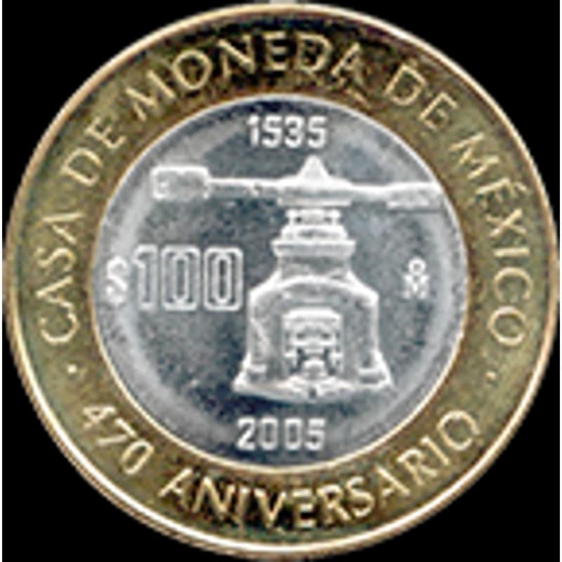 Moneda 100 pesos 470 aniversario de la Casa de Moneda de México — reverso