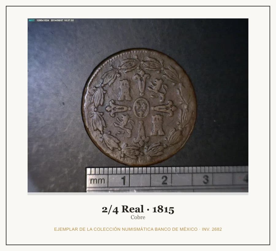 2/4 Real · 1815 — Ejemplar de la Colección Numismática Banco de México, inv. 2682