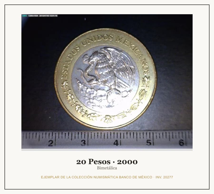 20 Pesos · 2000 — Ejemplar de la Colección Numismática Banco de México, inv. 20277