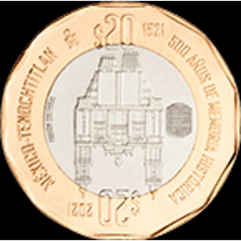 Moneda 20 pesos 500 años de memoria histórica de México-Tenochtitlan — reverso