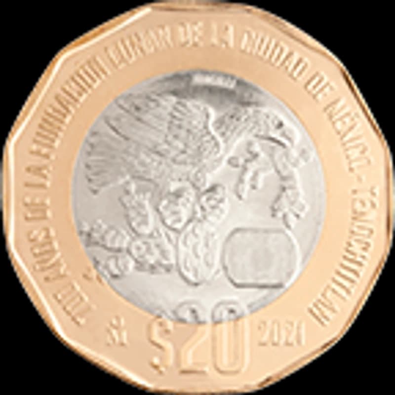 Moneda 20 pesos 700 años de la fundación lunar de la ciudad de México-Tenochtitlan — reverso
