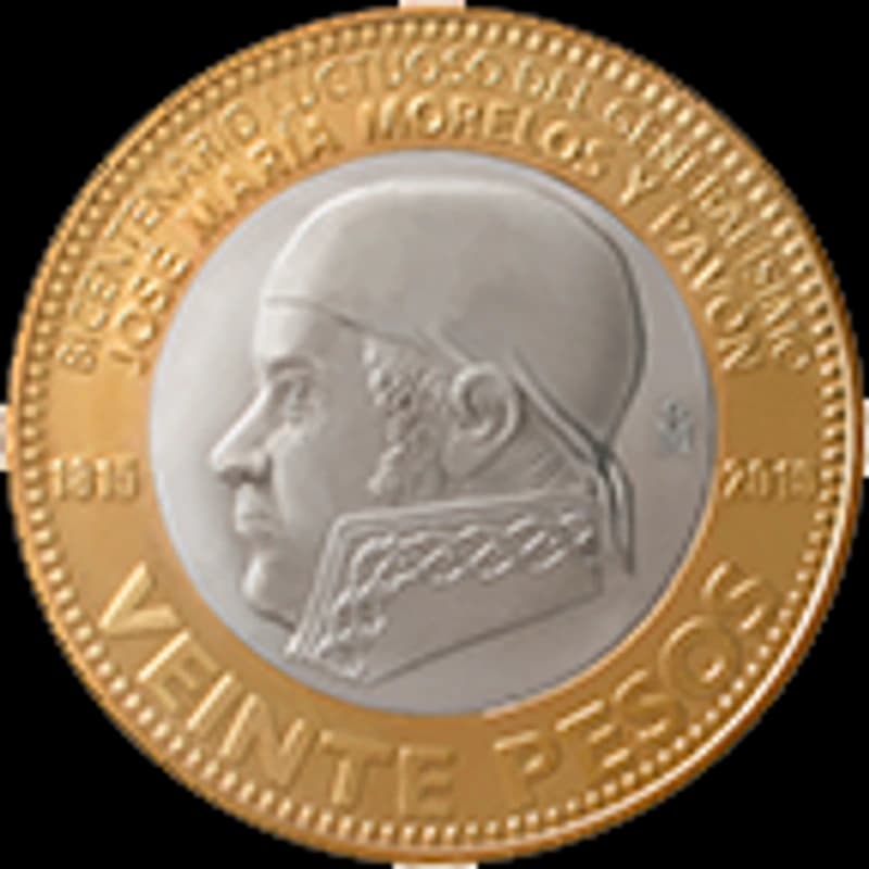Moneda 20 pesos Bicentenario luctuoso del generalísimo José María Morelos y Pavón — reverso