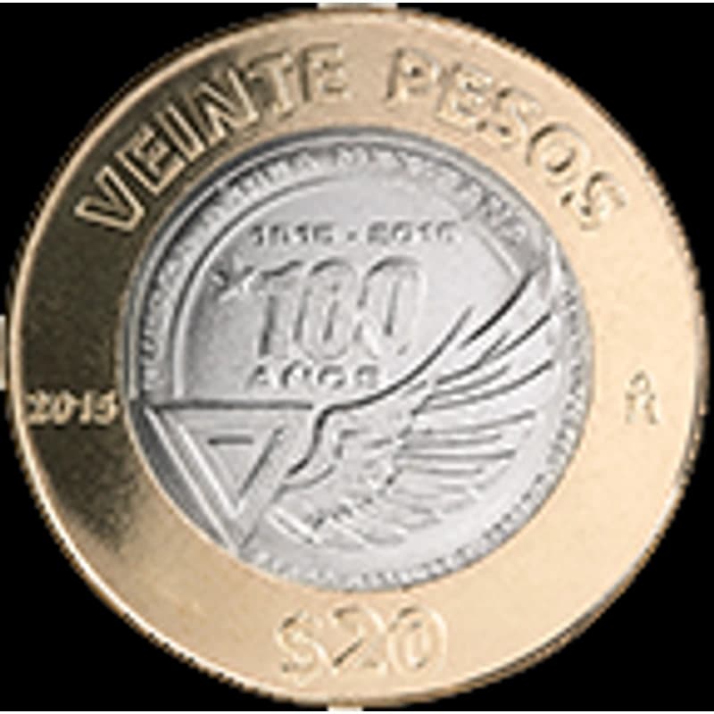 Moneda 20 pesos Centenario de la Fuerza Aérea Mexicana — reverso
