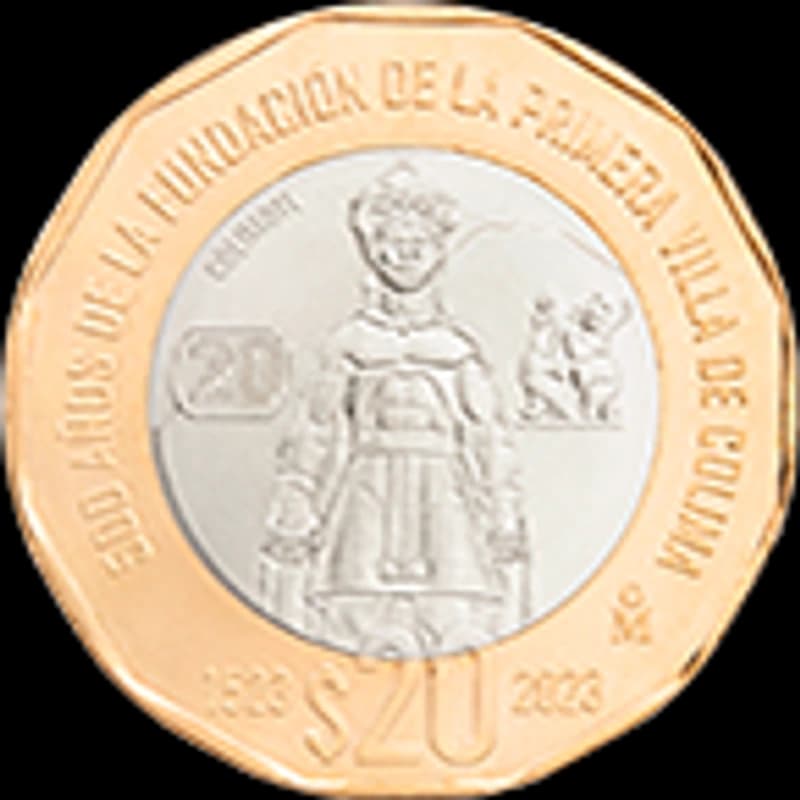 Moneda 20 pesos Conmemorativa de los 500 años de la fundación de la primera Villa de Colima — reverso