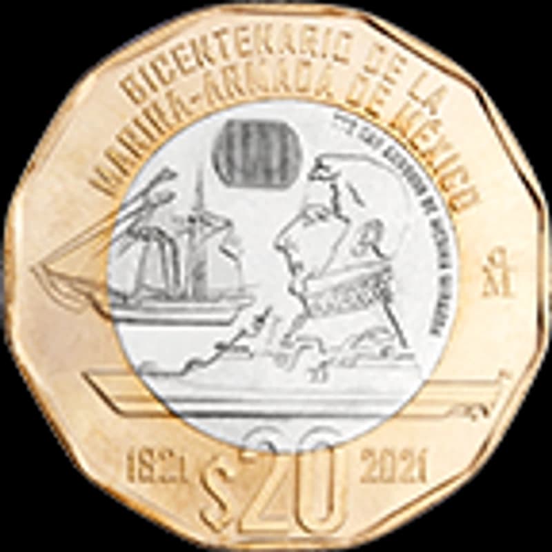 Moneda de 20 pesos, conmemorativa del bicentenario de la Marina-Armada de México, familia C1 — reverso