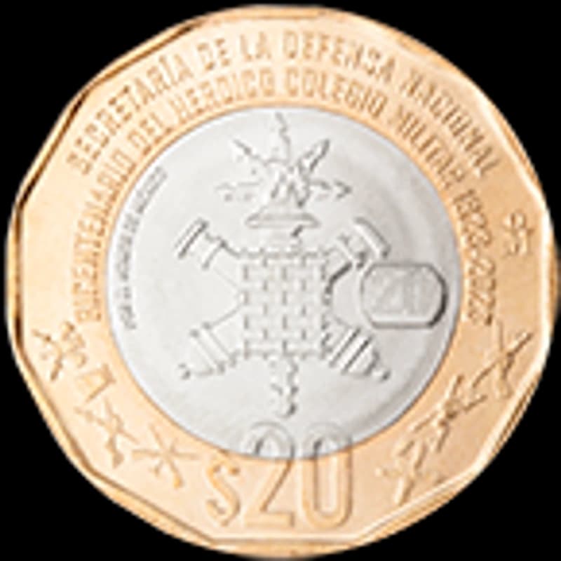 Moneda de 20 pesos, conmemorativa del bicentenario del Heroico Colegio Militar, familia C1 — reverso