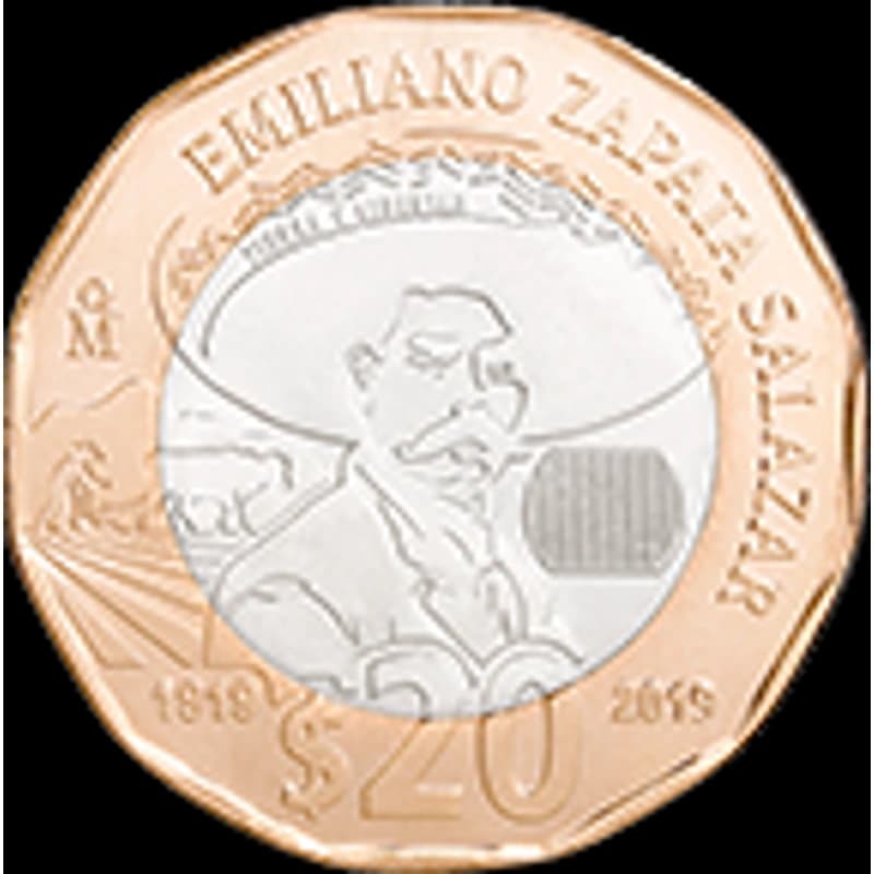 Moneda de 20 pesos, conmemorativa del Centenario de la muerte del general Emiliano Zapata Salazar, familia C1 — reverso