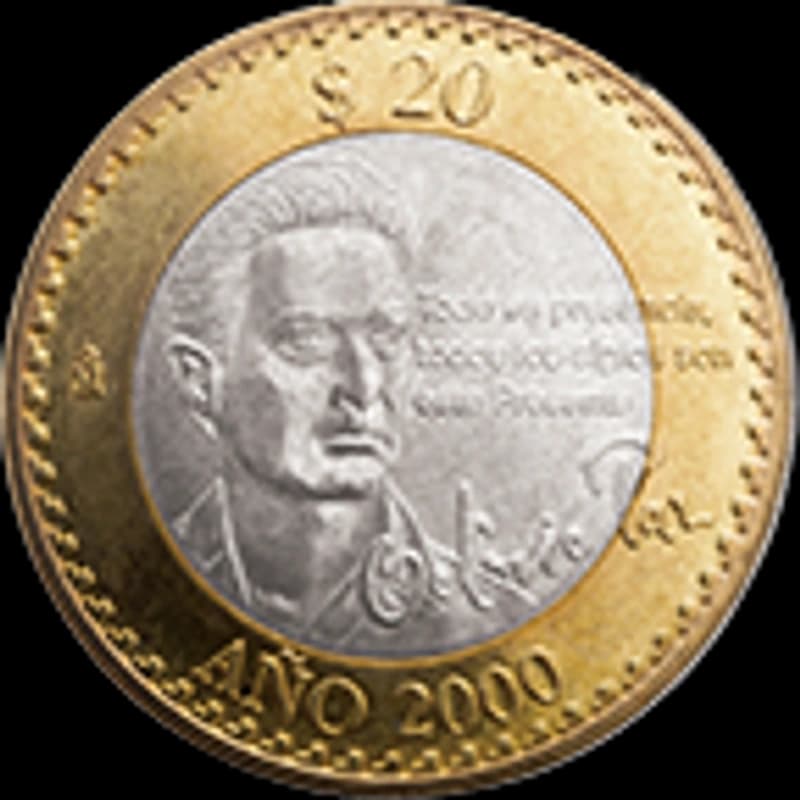Moneda 20 pesos Octavio Paz, cambio de milenio — reverso