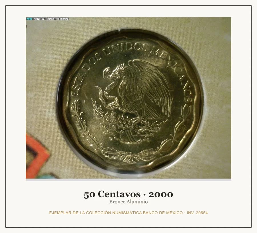 50 Centavos · 2000 — Ejemplar de la Colección Numismática Banco de México, inv. 20654