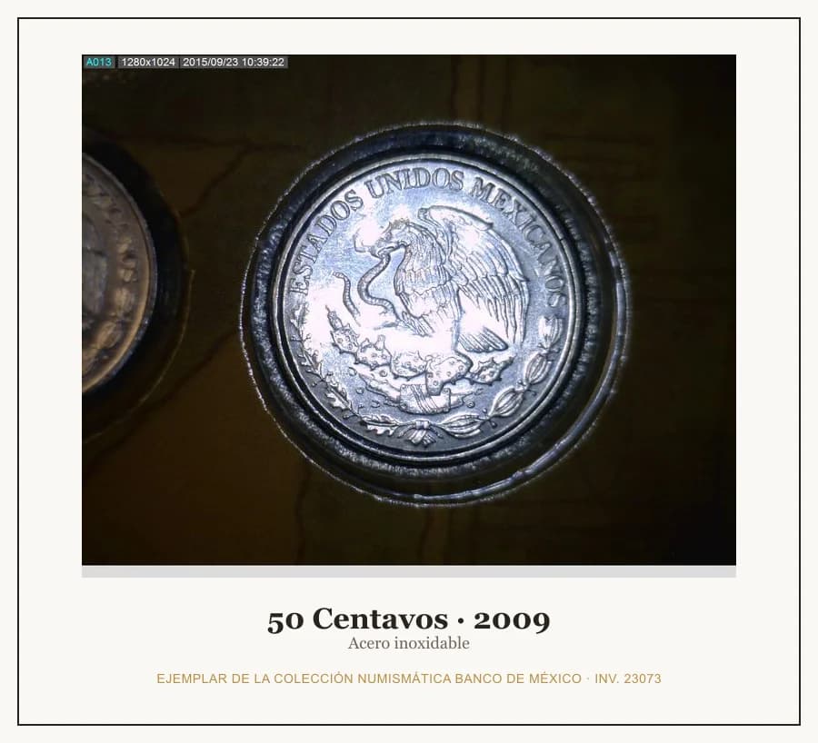 50 Centavos · 2009 — Ejemplar de la Colección Numismática Banco de México, inv. 23073