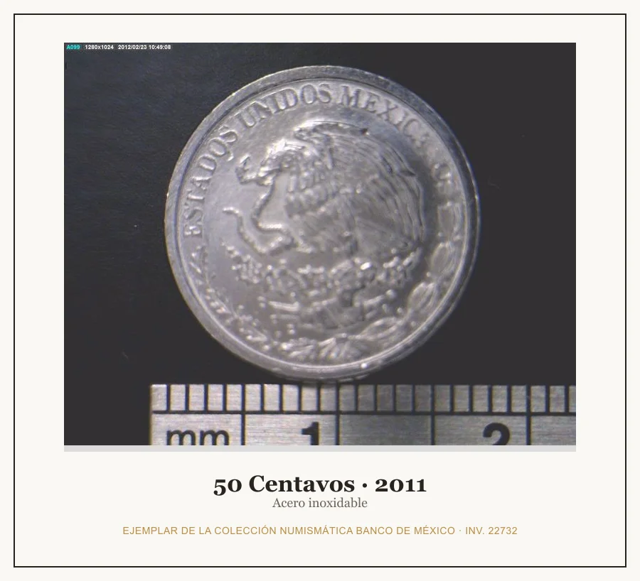 50 Centavos · 2011 — Ejemplar de la Colección Numismática Banco de México, inv. 22732