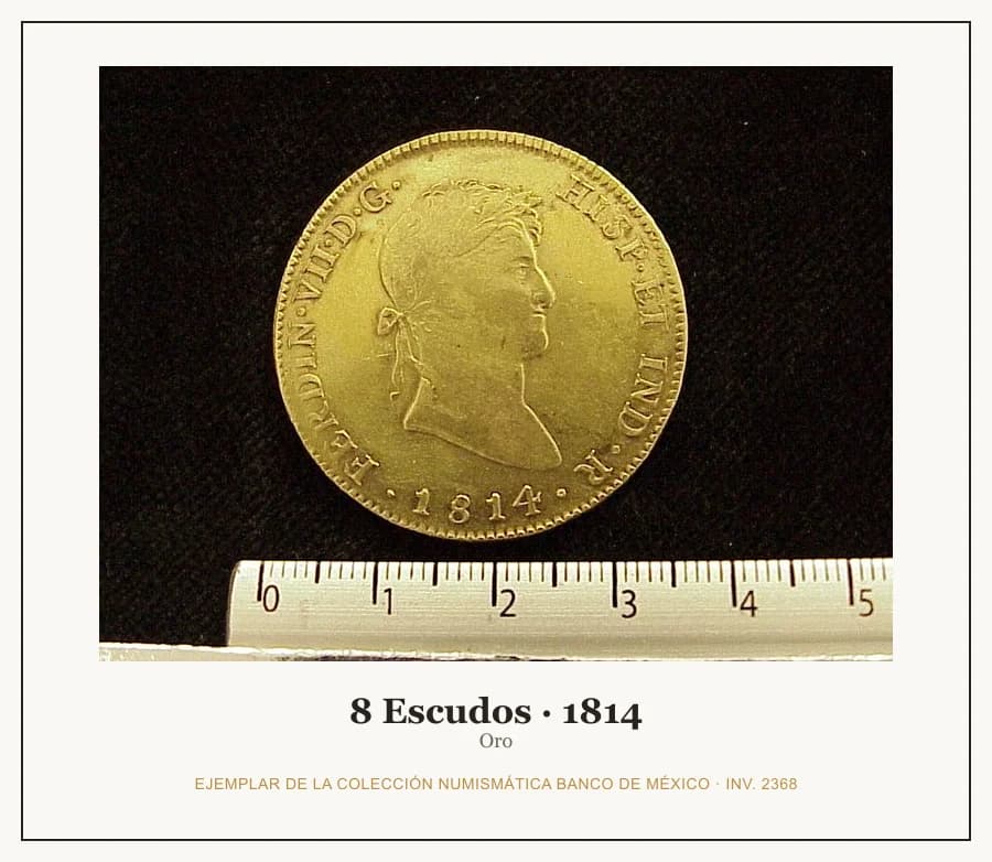 8 Escudos · 1814 — Ejemplar de la Colección Numismática Banco de México, inv. 2368