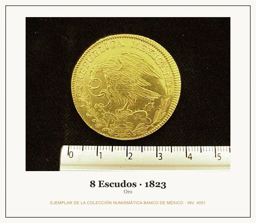 8 Escudos · 1823 — Ejemplar de la Colección Numismática Banco de México, inv. 4051