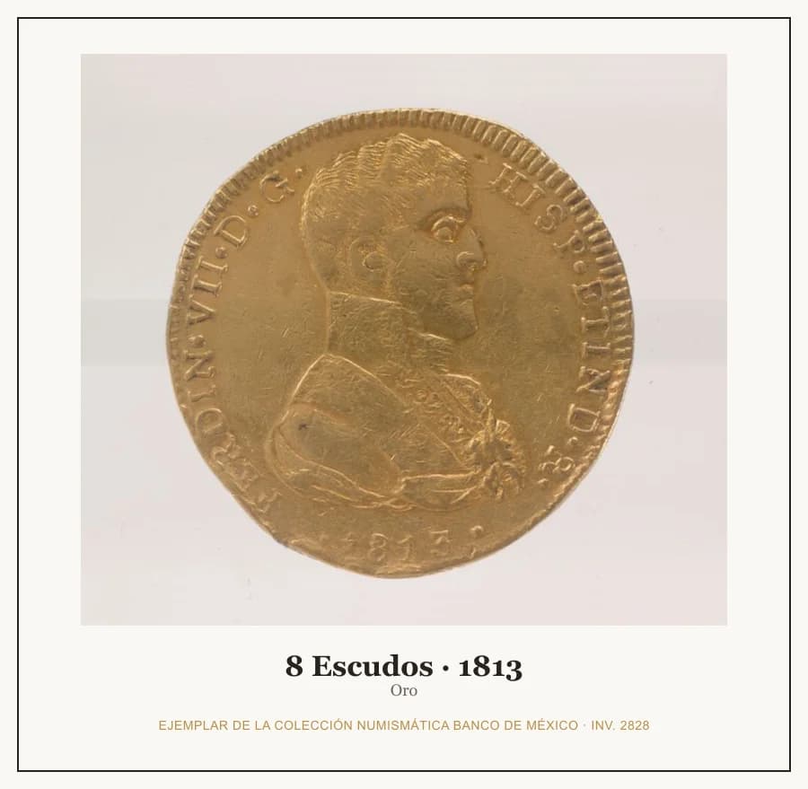 8 Escudos · 1813 — Ejemplar de la Colección Numismática Banco de México, inv. 2828