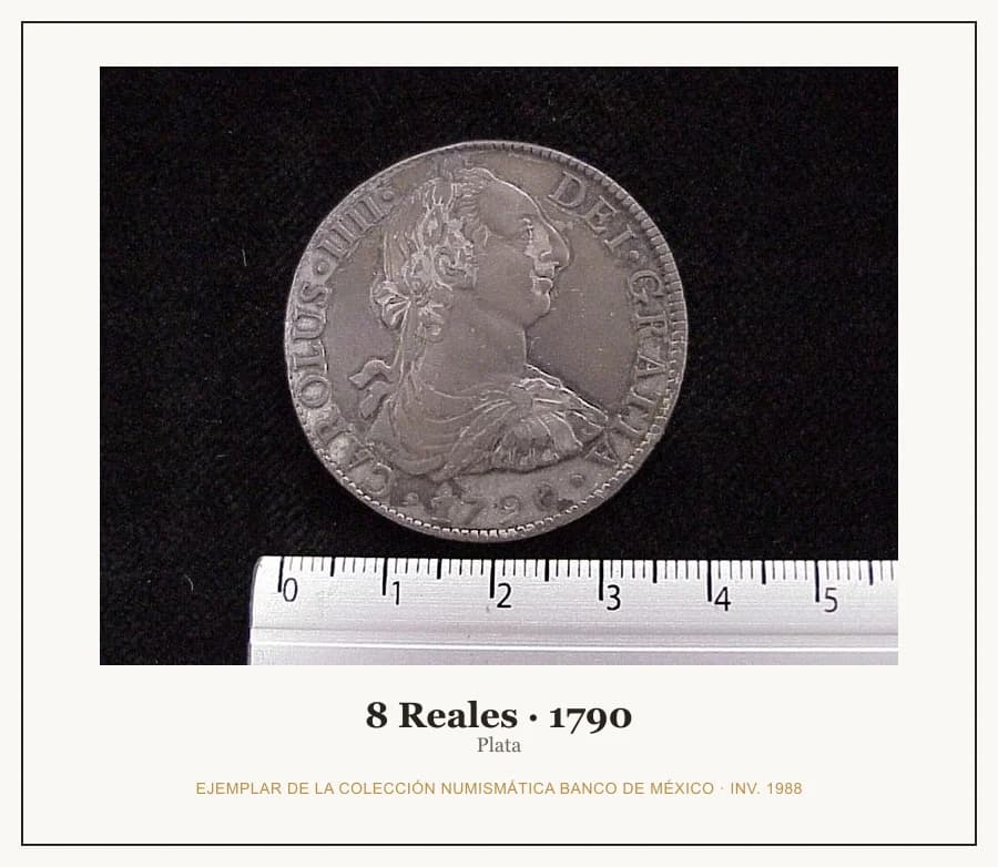 8 Reales · 1790 — Ejemplar de la Colección Numismática Banco de México, inv. 1988