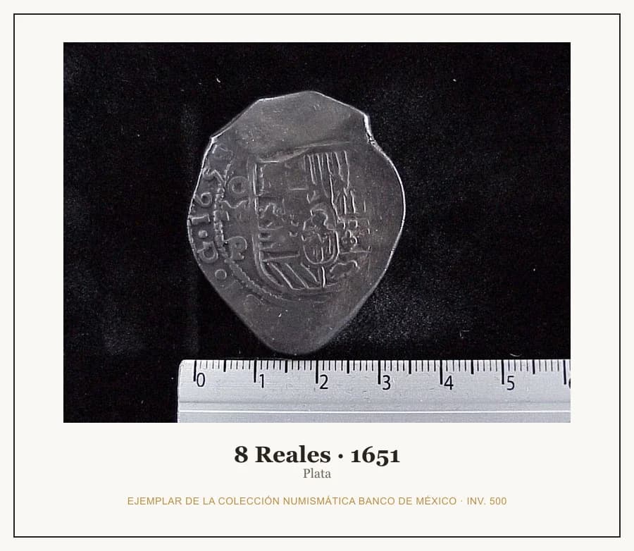 8 Reales · 1651 — Ejemplar de la Colección Numismática Banco de México, inv. 500